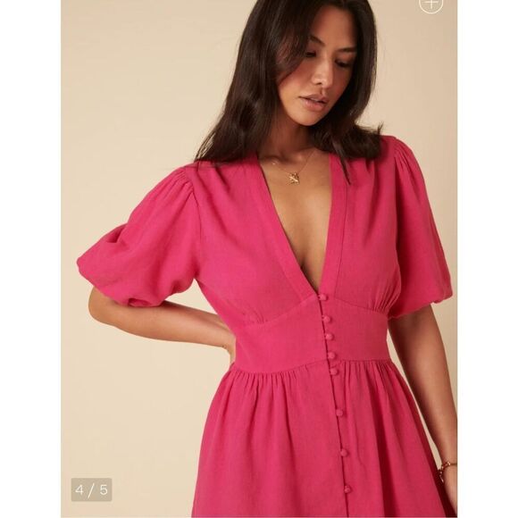 Nobody’s Child Pink Linen-blend Short Sleeve Starlight Mini Dress US4 - Picture 3 of 10